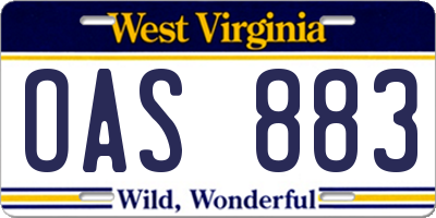 WV license plate OAS883