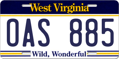 WV license plate OAS885