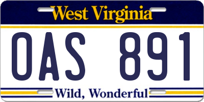 WV license plate OAS891