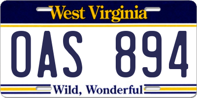 WV license plate OAS894