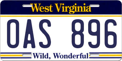 WV license plate OAS896
