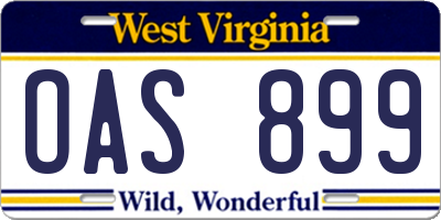 WV license plate OAS899