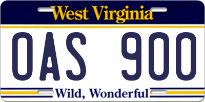 WV license plate OAS900