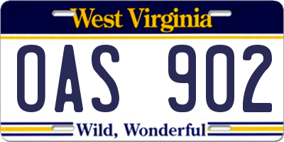 WV license plate OAS902
