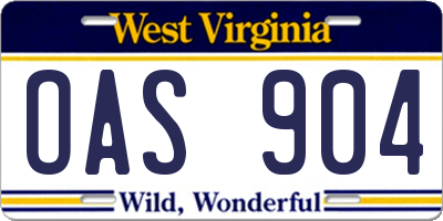 WV license plate OAS904