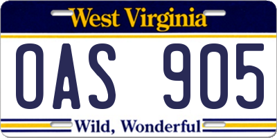WV license plate OAS905