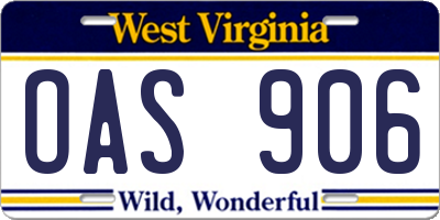 WV license plate OAS906