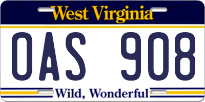 WV license plate OAS908