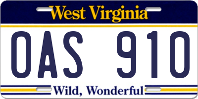 WV license plate OAS910