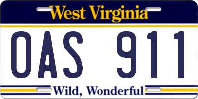 WV license plate OAS911