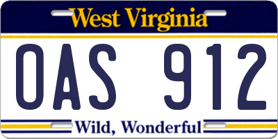 WV license plate OAS912