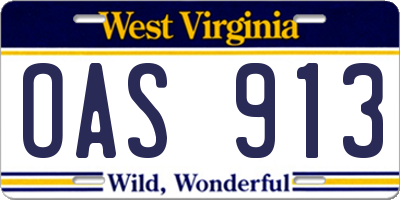 WV license plate OAS913
