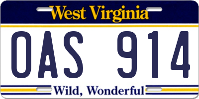 WV license plate OAS914