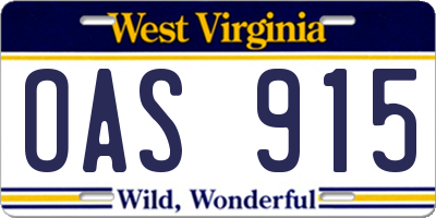 WV license plate OAS915