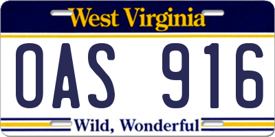 WV license plate OAS916