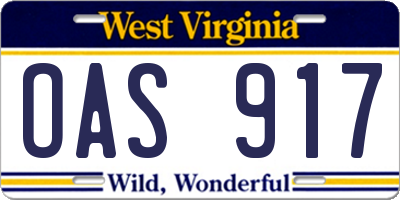 WV license plate OAS917