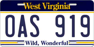 WV license plate OAS919