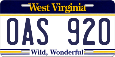 WV license plate OAS920