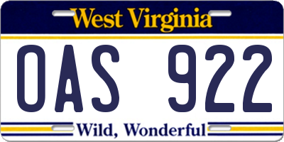 WV license plate OAS922