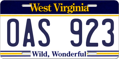 WV license plate OAS923
