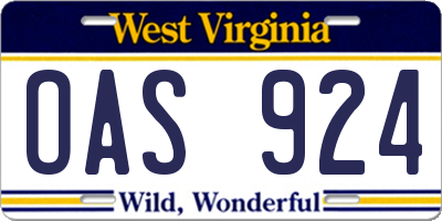WV license plate OAS924