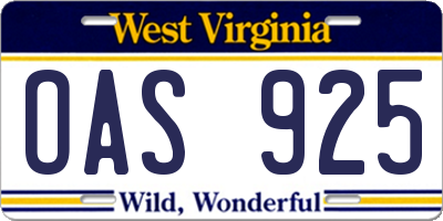 WV license plate OAS925