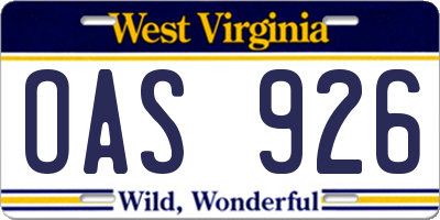 WV license plate OAS926