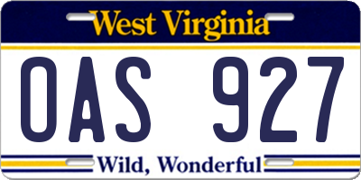 WV license plate OAS927
