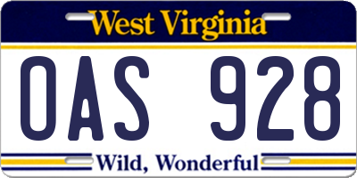 WV license plate OAS928
