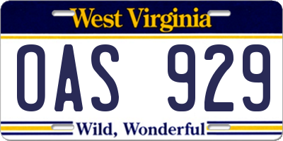 WV license plate OAS929
