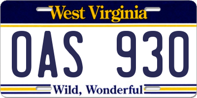 WV license plate OAS930