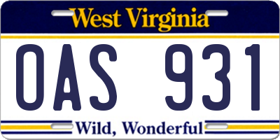 WV license plate OAS931