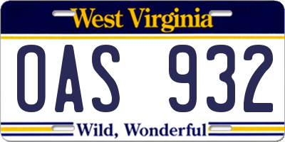 WV license plate OAS932