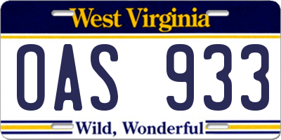 WV license plate OAS933