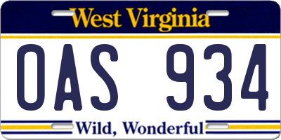 WV license plate OAS934