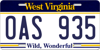 WV license plate OAS935