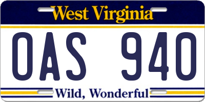 WV license plate OAS940