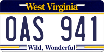 WV license plate OAS941