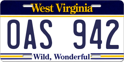WV license plate OAS942