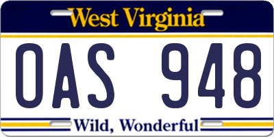 WV license plate OAS948