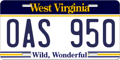 WV license plate OAS950