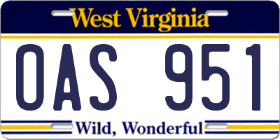 WV license plate OAS951