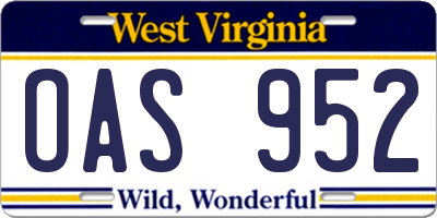 WV license plate OAS952