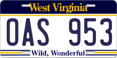 WV license plate OAS953