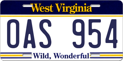 WV license plate OAS954