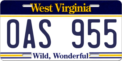 WV license plate OAS955