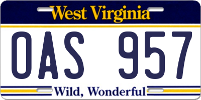 WV license plate OAS957