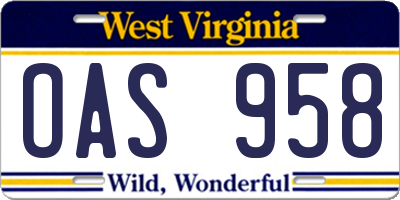 WV license plate OAS958
