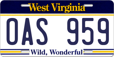 WV license plate OAS959