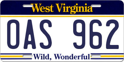 WV license plate OAS962